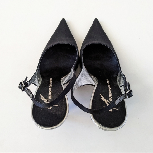 Giuseppe Zanotti Black Crystal Embellished Satin Slingback Pumps - Picture 13 of 16